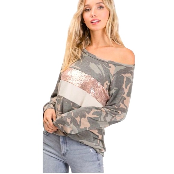 🆕 BiBi Camo Colorblock Sequin Top - NIB - Picture 8 of 15